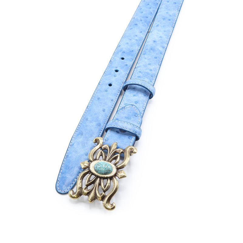 Western Style Cornflower Blue Narrow Mock Ostrich Belt  display picture 1