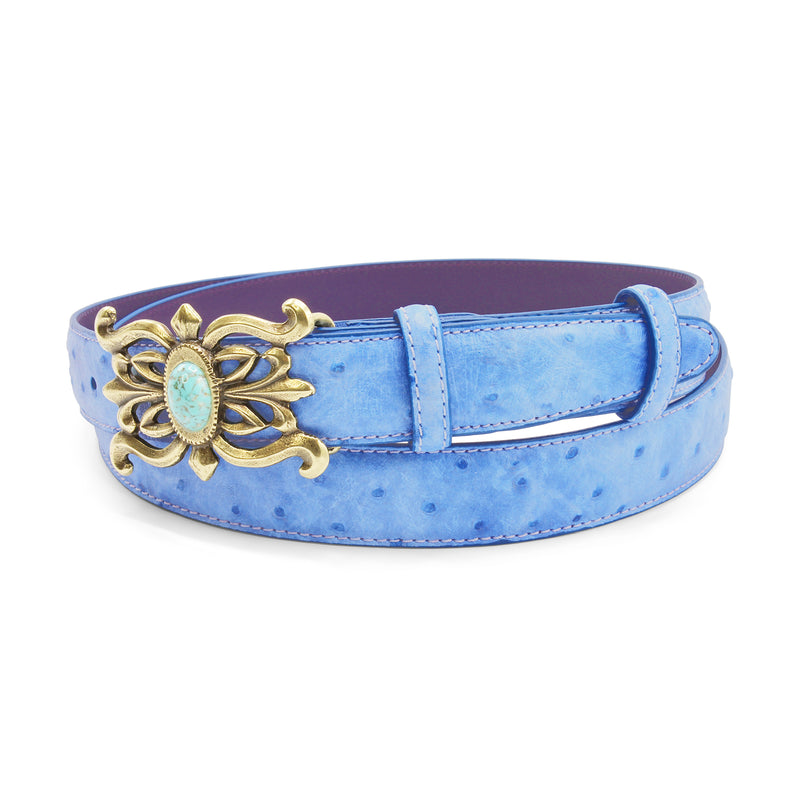 Western Style Cornflower Blue Narrow Mock Ostrich Belt  display picture 2