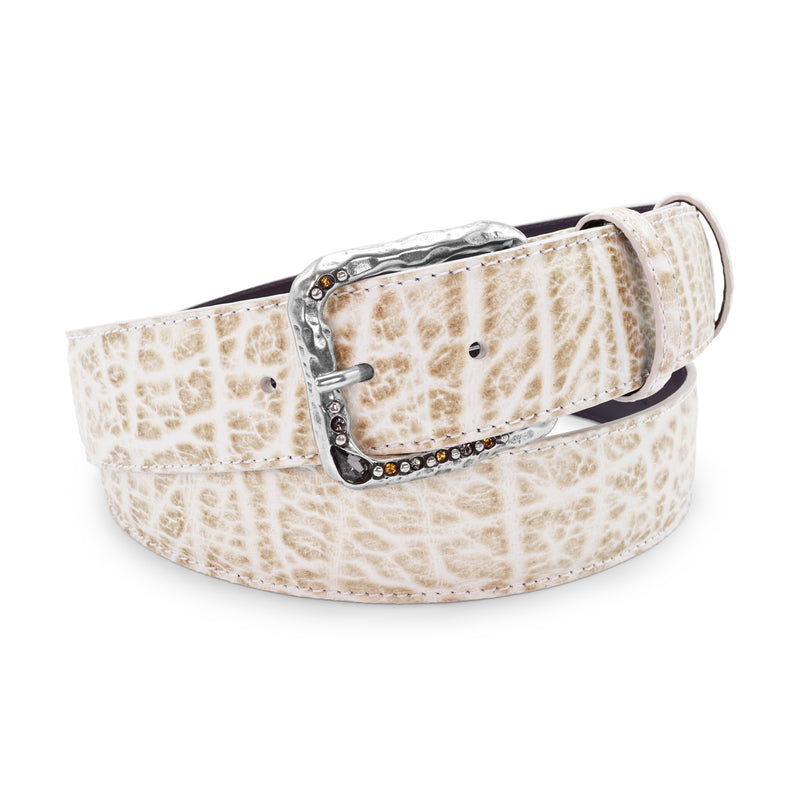 Bleached Ivory Orcavacca Texture Hammer Crystal Prong Belt
