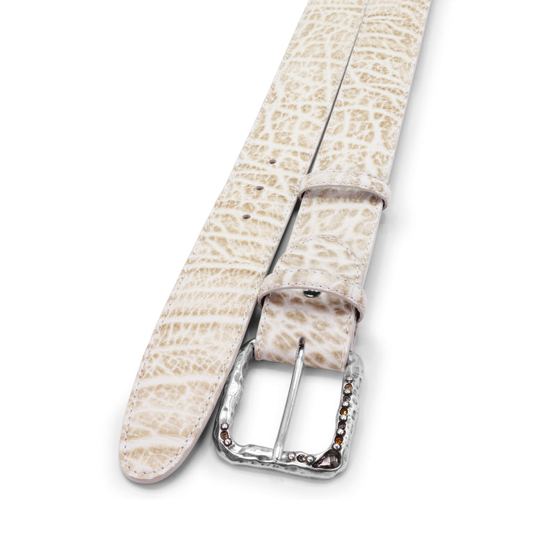 Bleached Ivory Orcavacca Texture Hammer Crystal Prong Belt