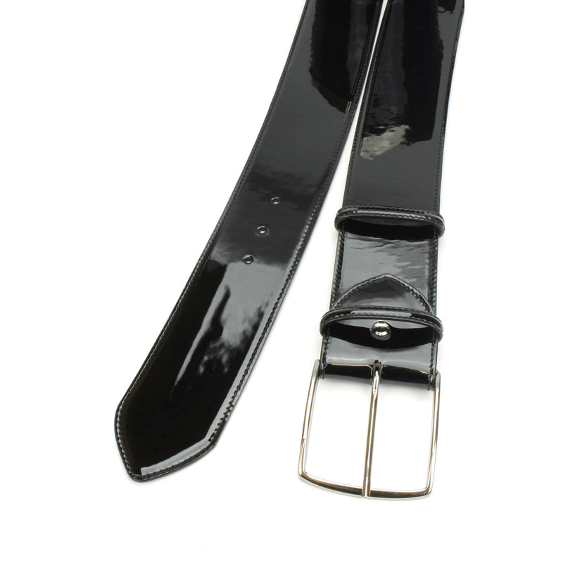 Curved Wide Black Patent Leather Belt