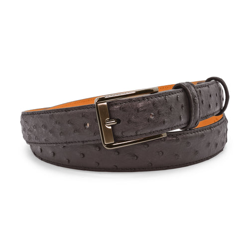 Black Narrow Genuine Ostrich Gunmetal Belt