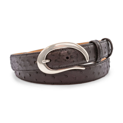 Genuine Ostrich Quill Black Narrow Swirl Belt