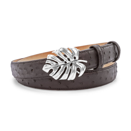 Genuine Ostrich Quill Black Narrow Palm Leaf Belt