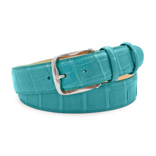 Aqua Blue Genuine Matt Alligator Tail Belt