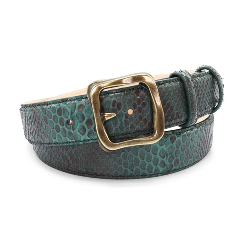 Bottle Green Genuine Python Hammered Frame Belt