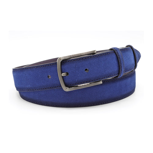 Electric Blue Hand Burnished Suede Line Prong Belt