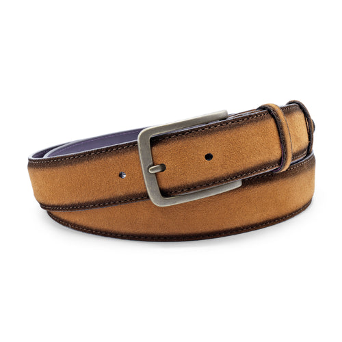 Cognac Hand Burnished Suede Belt