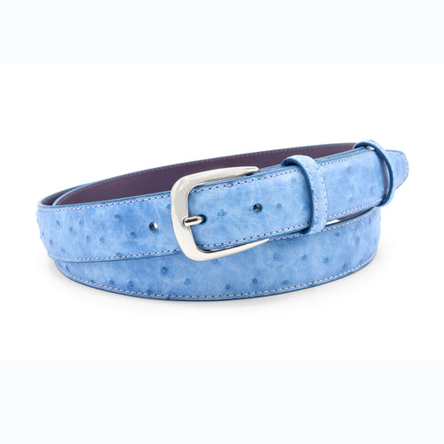 Narrow Cornflower Blue Mock Ostrich Belt