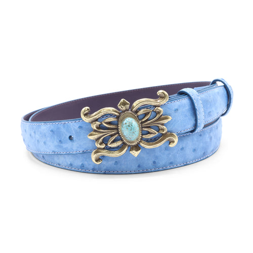 Western Style Cornflower Blue Narrow Mock Ostrich Belt