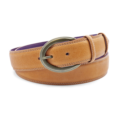 Mottled Walnut Tone Bogart Welt Burnished Prong Belt
