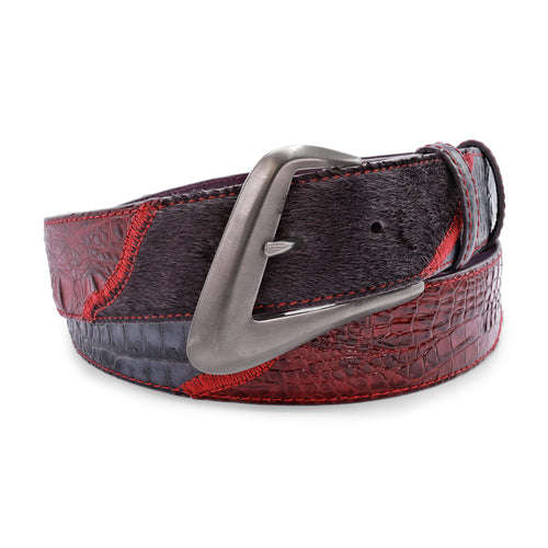 Charcoal/Burgundy Mix Greystoke Triple Swirl Prong Belt