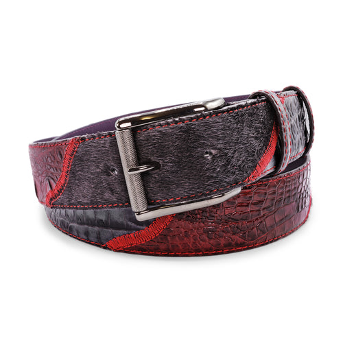 Charcoal/Burgundy Mix Greystoke Triple Roller Prong Belt