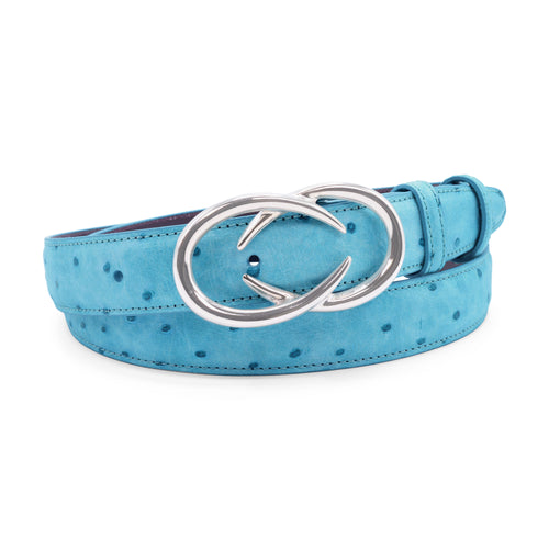 Tahiti Blue Tone Narrow Mock Ostrich Interlock Belt