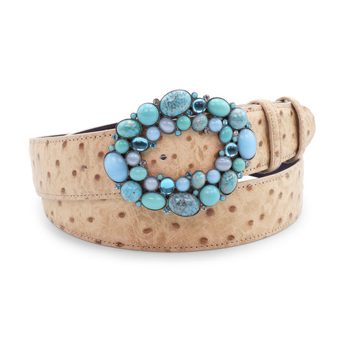 Clay Tone Mock Ostrich Turq Oval Belt