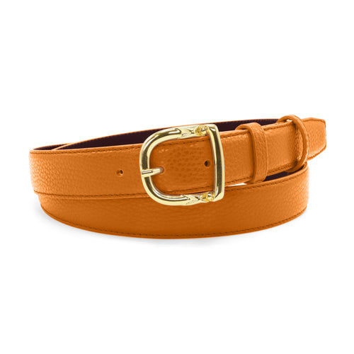 Burnt Orange Novak Narrow Tumbled Leather Centre Prong Belt