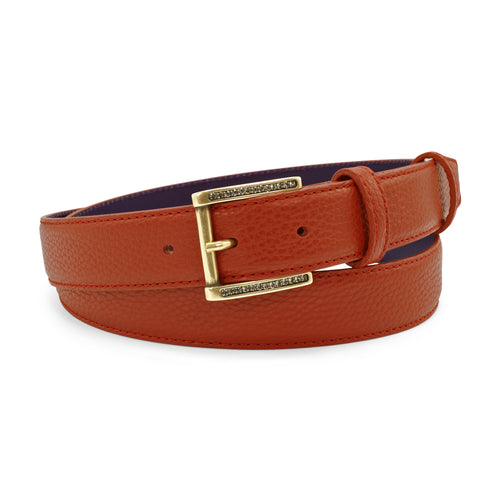 Narrow Rust Tone Tumbled Leather Novak Crystal Prong Belt
