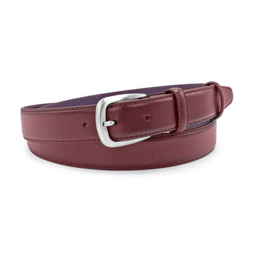 Classic Narrow Wine Tone Nappa Satin SIlver Belt