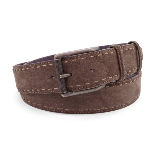 Chaplin Choc Suede Saddle Stitch Antique Roller Belt