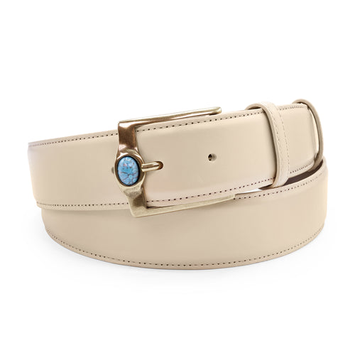 Oyster Tone Smooth Napa Crystal Turq Prong Belt