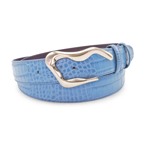 Cornflower Blue Mock Croc Swirl Belt