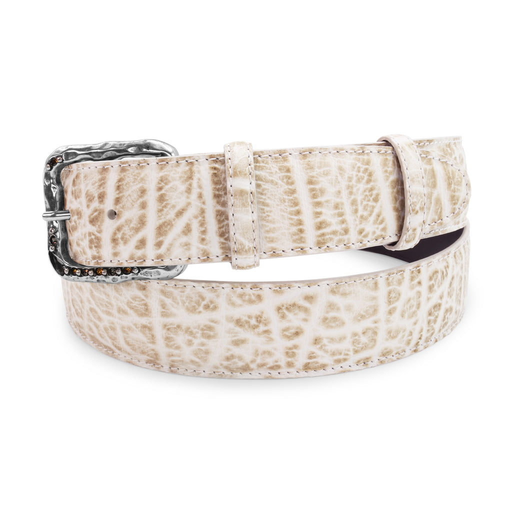 Bleached Ivory Orcavacca Texture Hammer Crystal Prong Belt