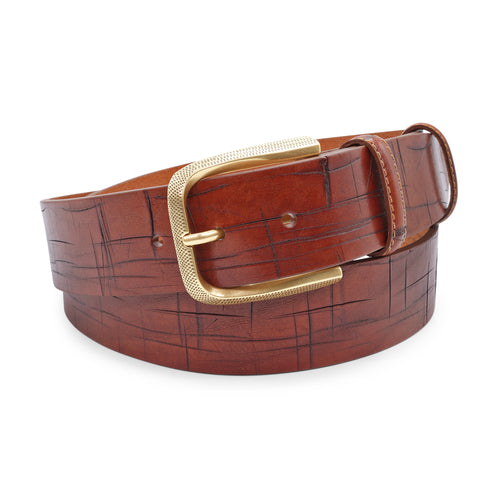 Tan Criss Cross Vegetable Tanned Dimple Prong Belt