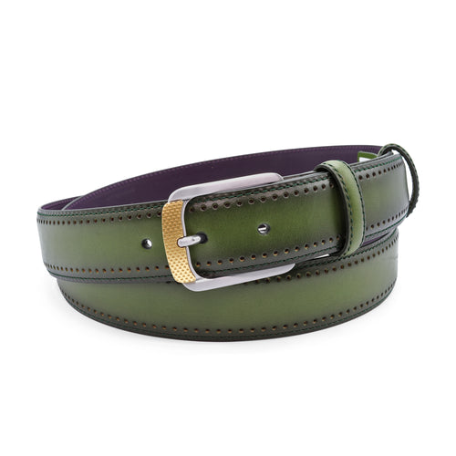 Olive Green Costello Perforated Dimple Flange Prong Belt