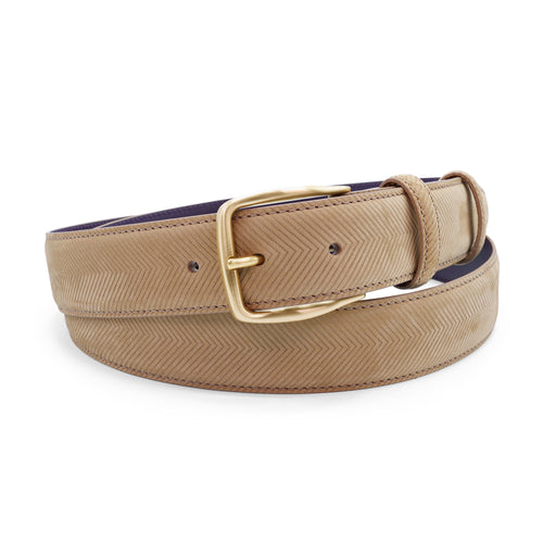Sand Chevron Textured Nubuck Satin Gold Prong Belt