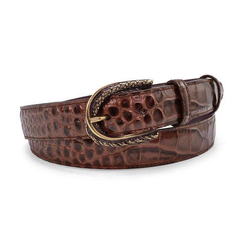 Iron Tone Narrow Metallic Mock Croc Rope Prong Belt