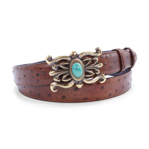 Toffee Tone Mock Ostrich Narrow Western Belt
