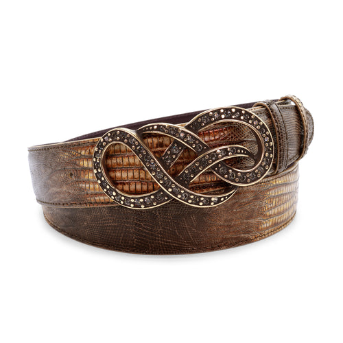 Crystal Interlock Golden Brown Metallic Hued Teyus Effect Belt