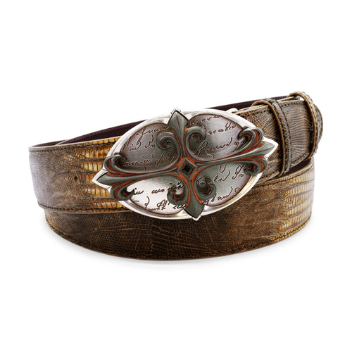Gothic Cross Golden Brown Metallic Hued Teyus Effect Belt