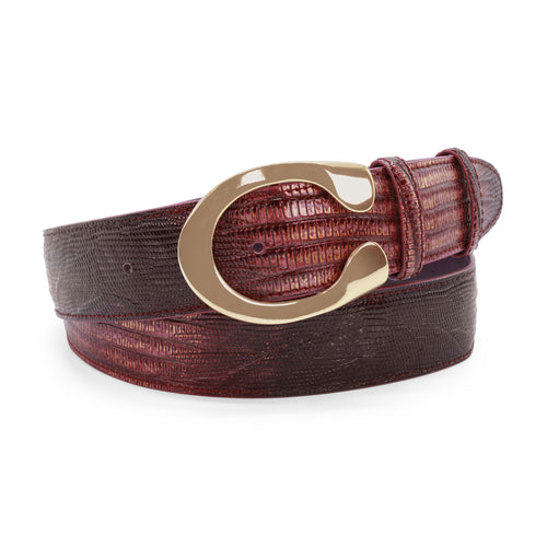 Plum Tone Metallic Hued Teyus Effect Flat C Belt