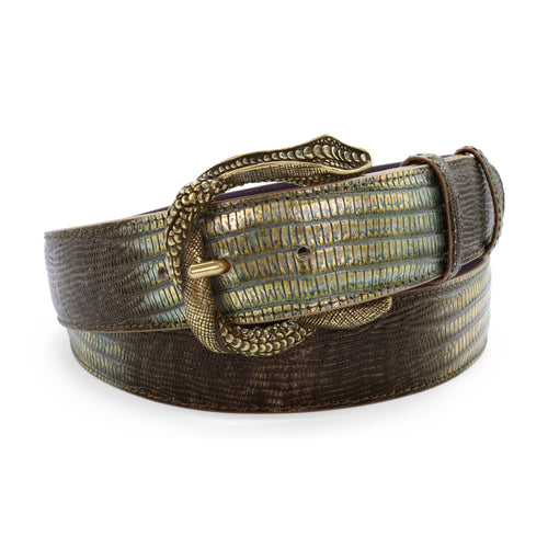 Wrapped Snake Prong Forest Tone Metallic Hued Teyus Effect Belt