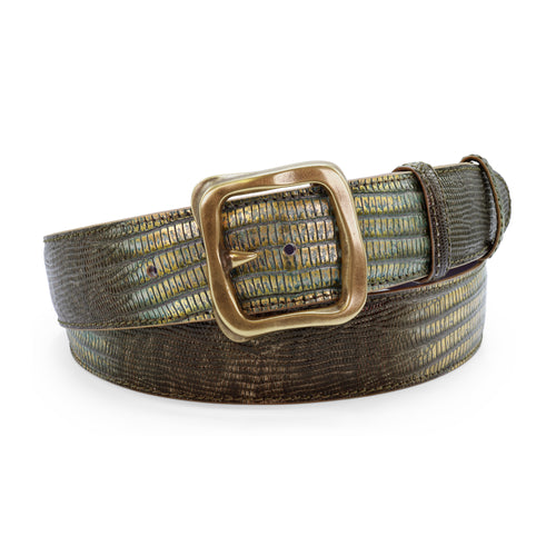 Hammered Frame Forest Tone Metallic Hued Teyus Effect Belt