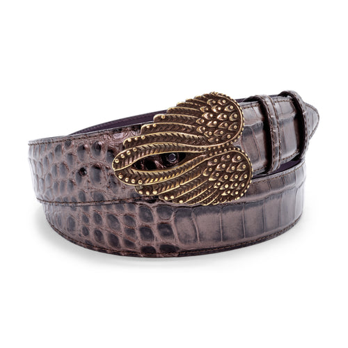 Angel Wings Iron Tone Metallic Mock Croc Belt