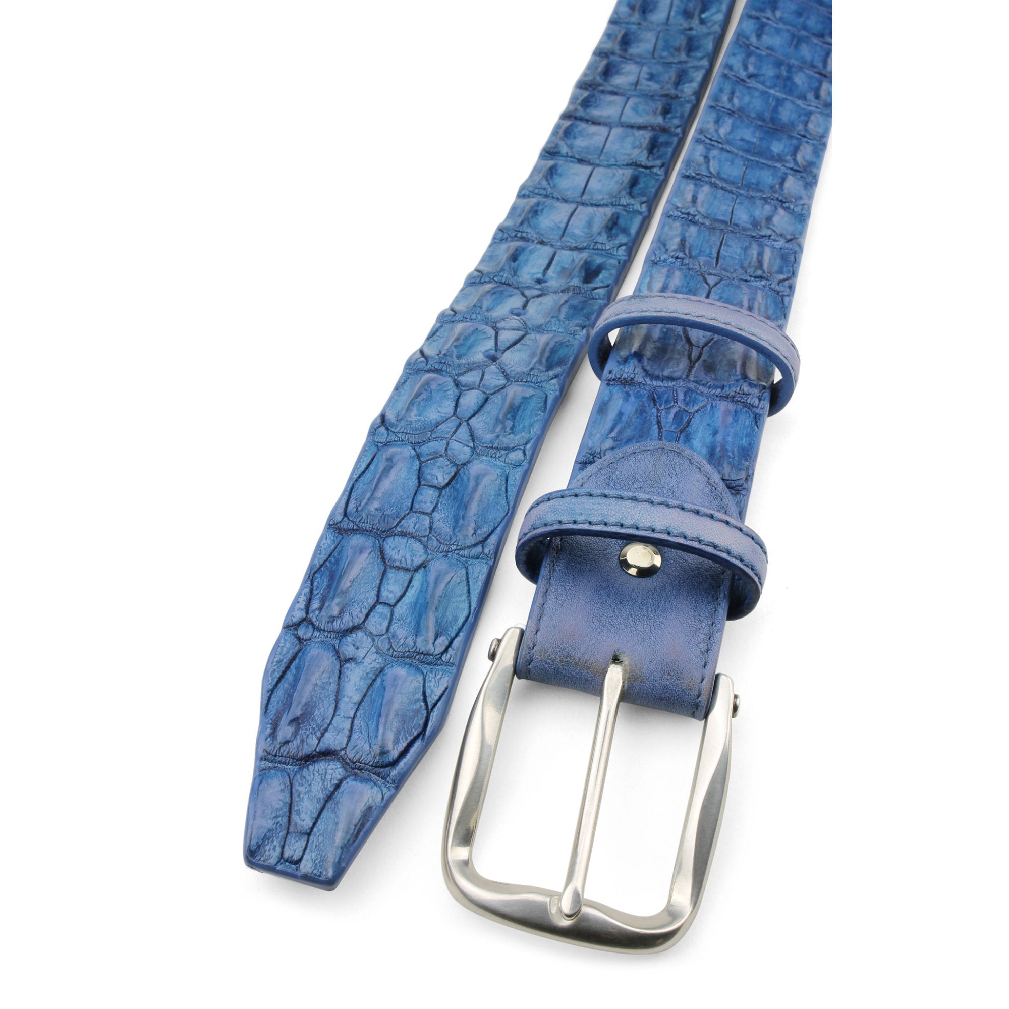 Hand painted Wedgewood Blue Porosus Crocodile Back Belt – Elliot Rhodes Ltd