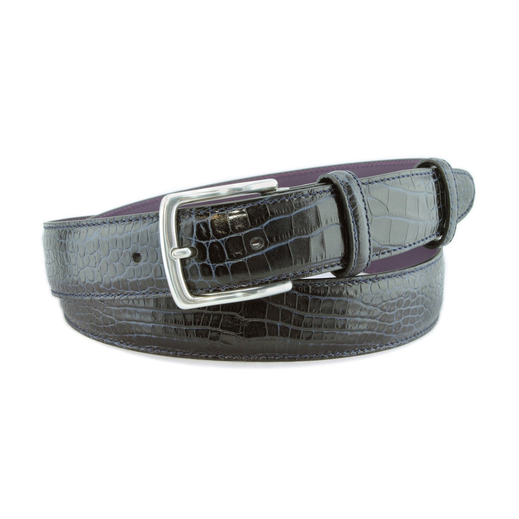 Navy blue mock crocodile belt – Elliot Rhodes Ltd