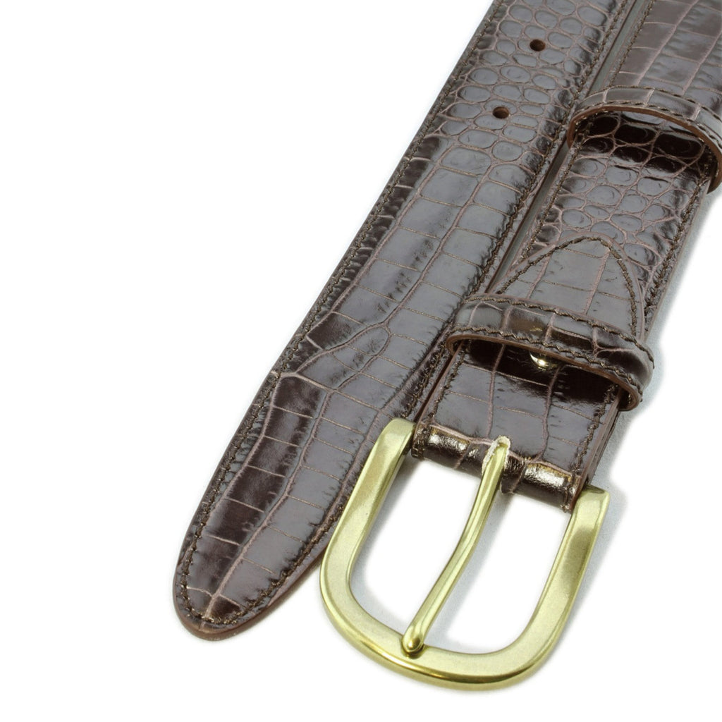 Dark brown mock crocodile belt with gold buckle – Elliot  display picture 1