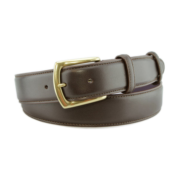 Dark brown box calf belt with gold buckle – Elliot Rhodes Ltd