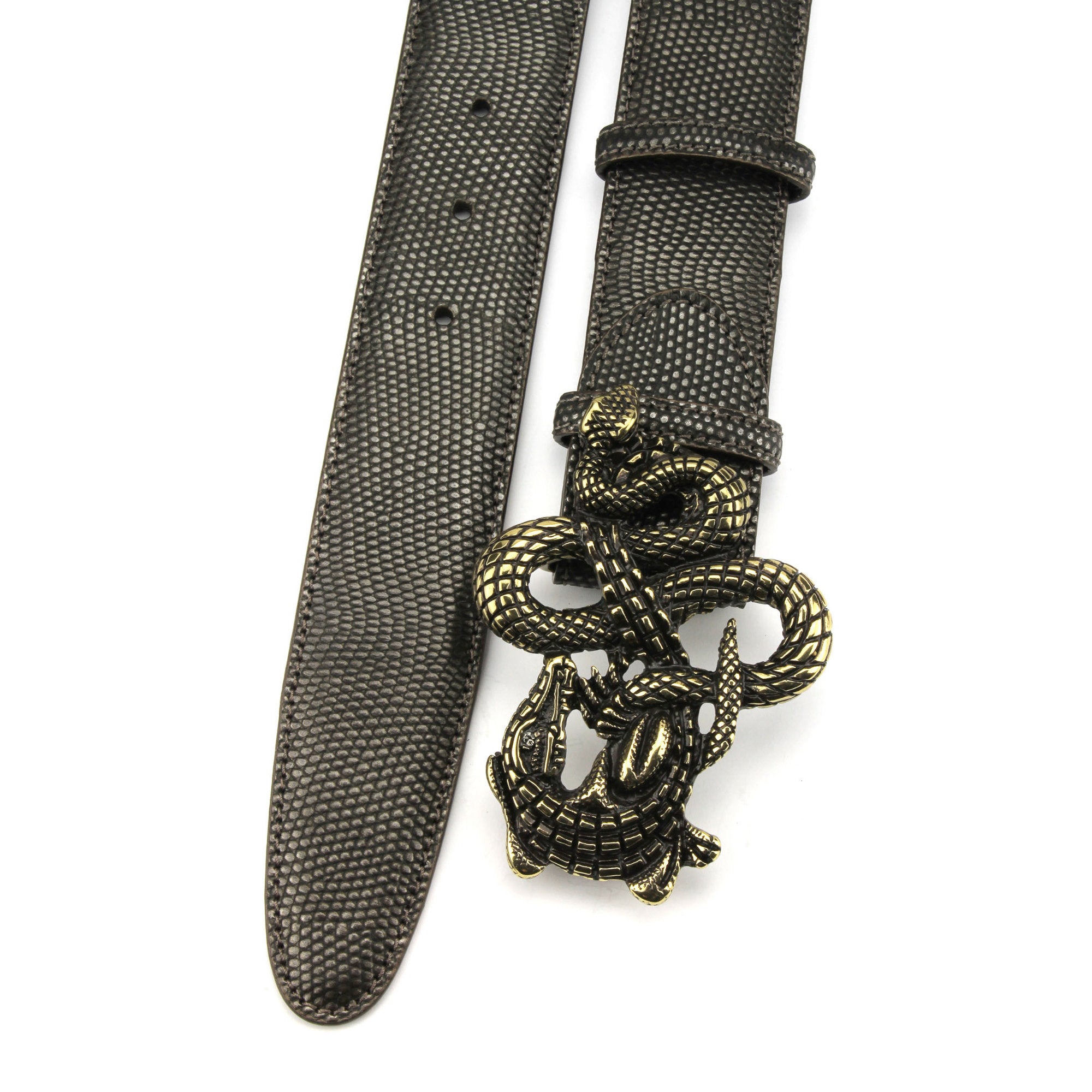 Bronze Metallic Hued Lizard Texture Croc/Snake Buckle Belt 