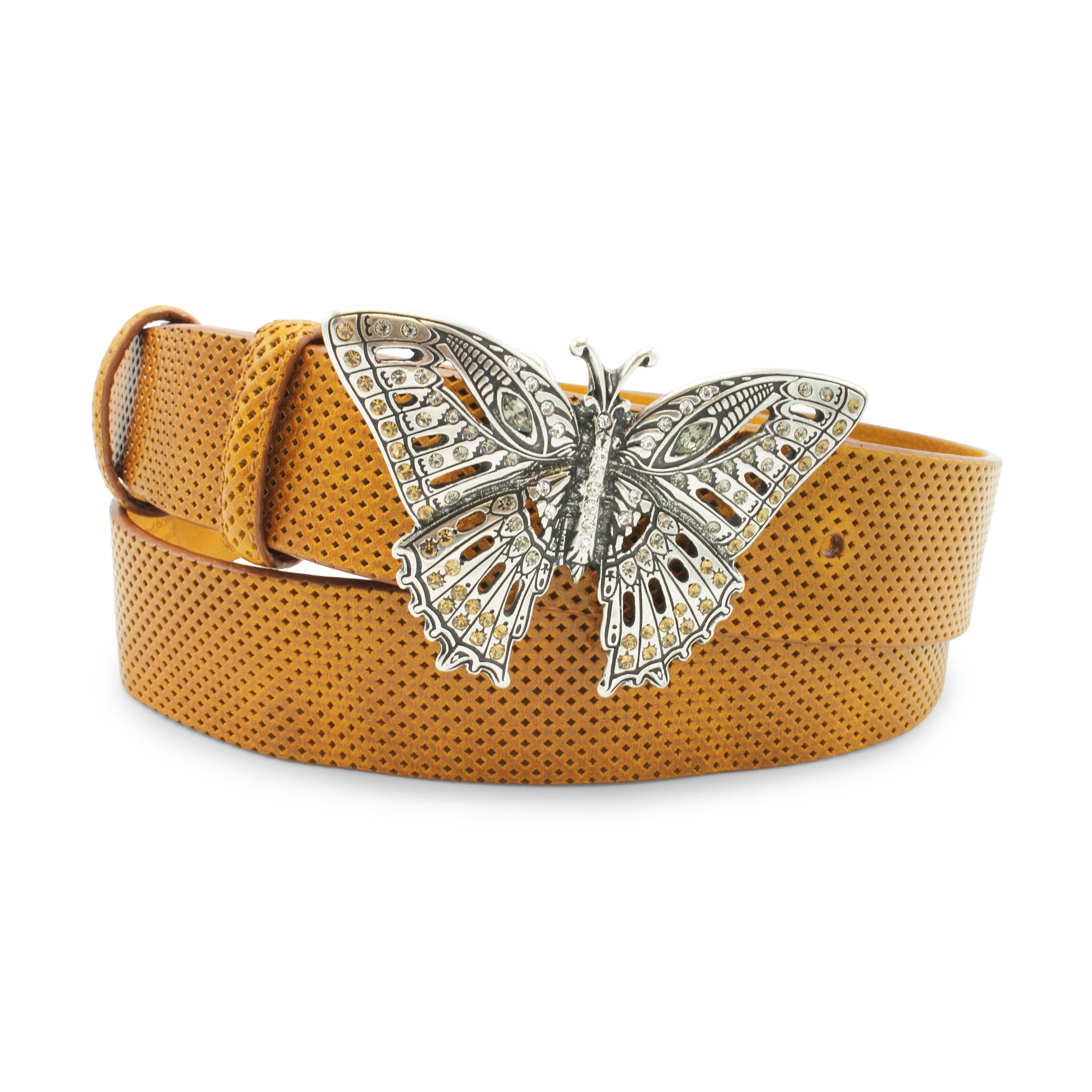 Vintage Full Grain Tooled Leather Butterfly Embossed Casual Belt – 1.5 Inch Wide