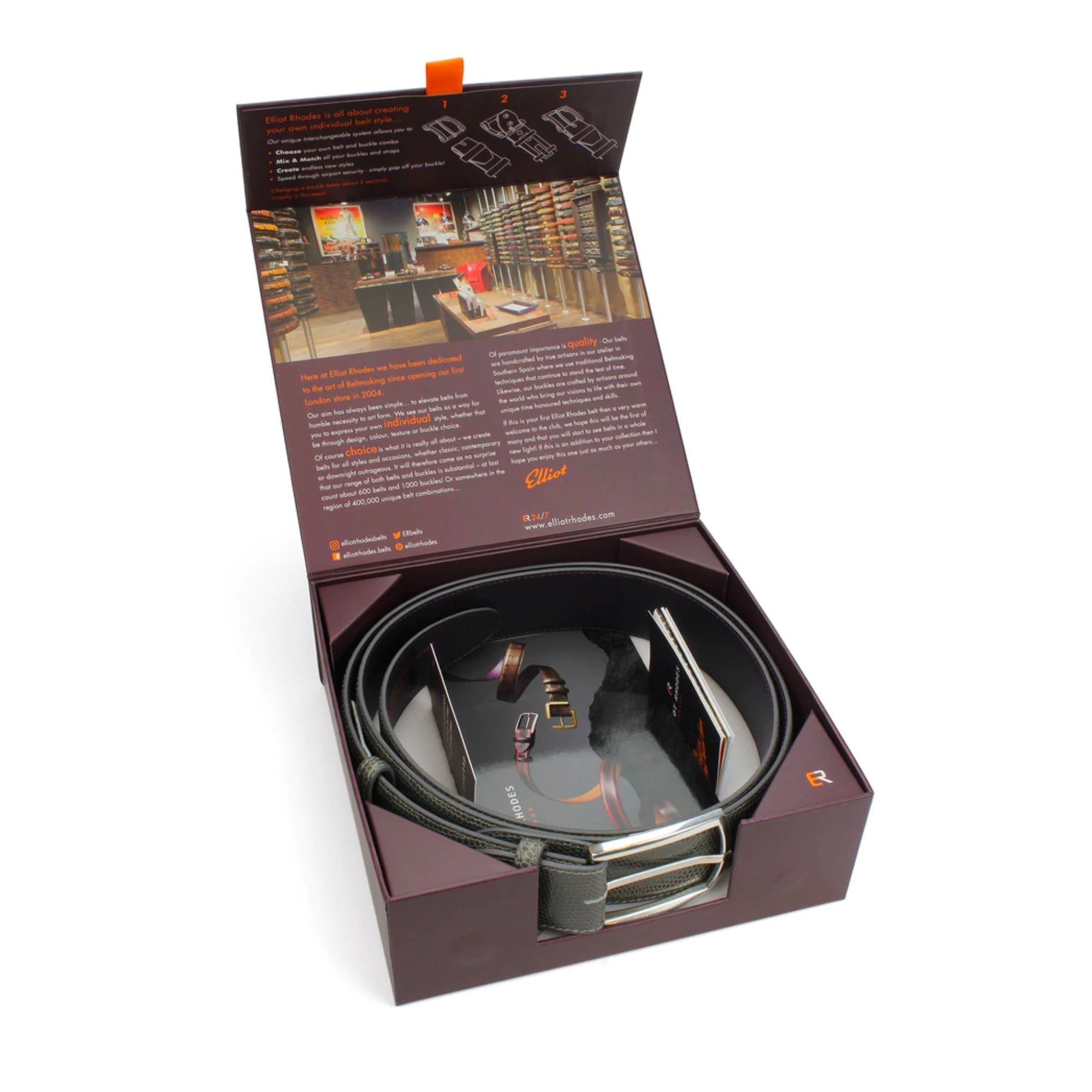Deep Choc Narrow Mock Python Swirling Snake Belt – Elliot Rhodes Ltd
